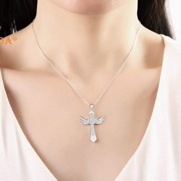 Angel Wings Cross Necklace Hand-Inlaid - Picture 3 of 5